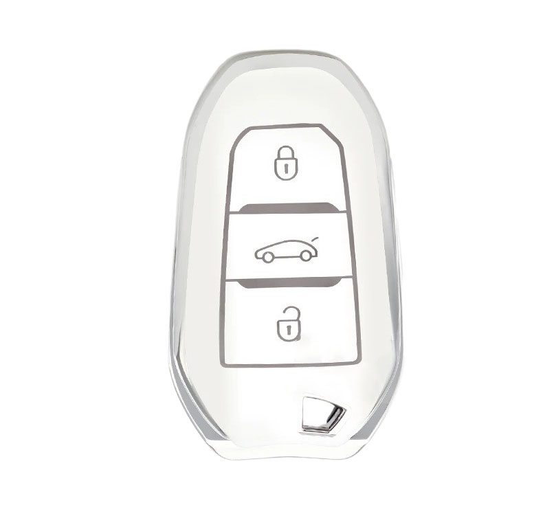 3412-WS | Peugeot Citroen Sustalı Nano Silikon Kılıfı 3 Buton Beyaz Ve Gümüş