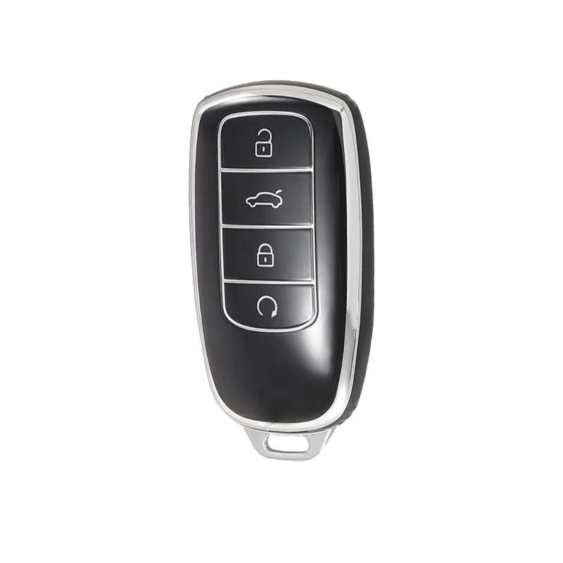 4512-BS | Chery Tiggo 8 plus Nano Silikon Kılıfı 4 buton Siyah-Gümüş