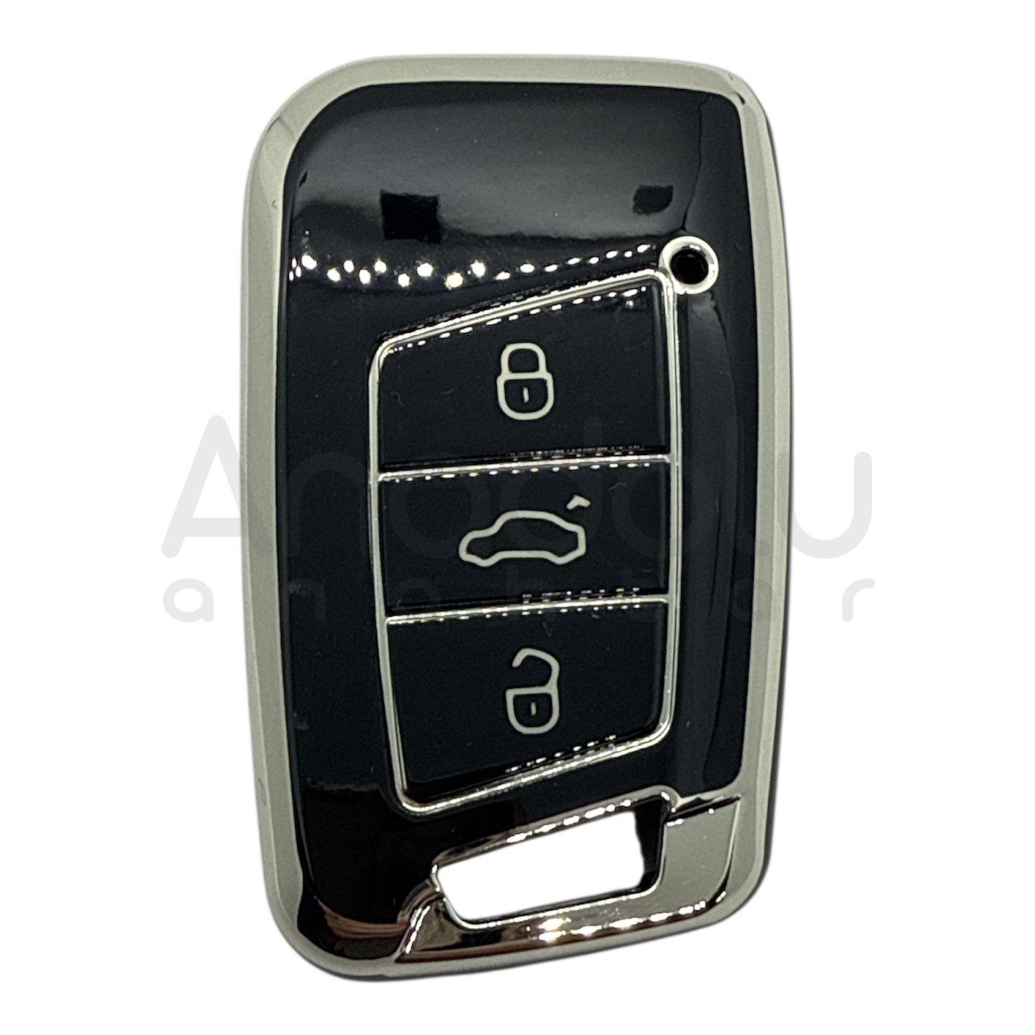 2812-BS | Volkswagen Smart Kumanda Nano Silikon Kılıfı 3 Buton Siyah-Gümüş