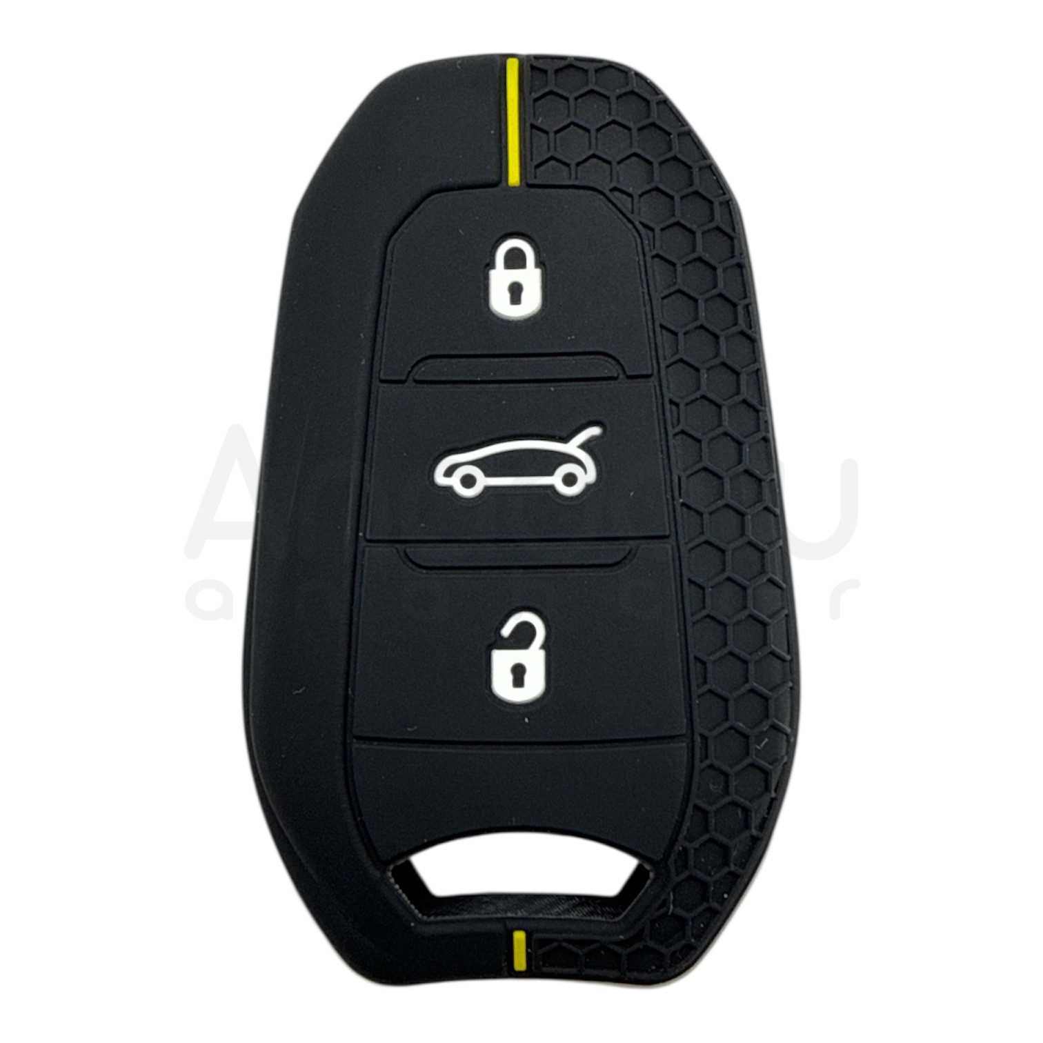 3412-PS | Peugeot Citroen Smart Kumanda Petek Desenli Kılıf 3 Buton Sarı