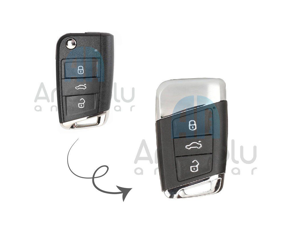 2837 | VW MQB Sustalı Çevirici Kumanda B8 Tipi Ellerserbest 3 Buton 433MHz Yan Sanayi
