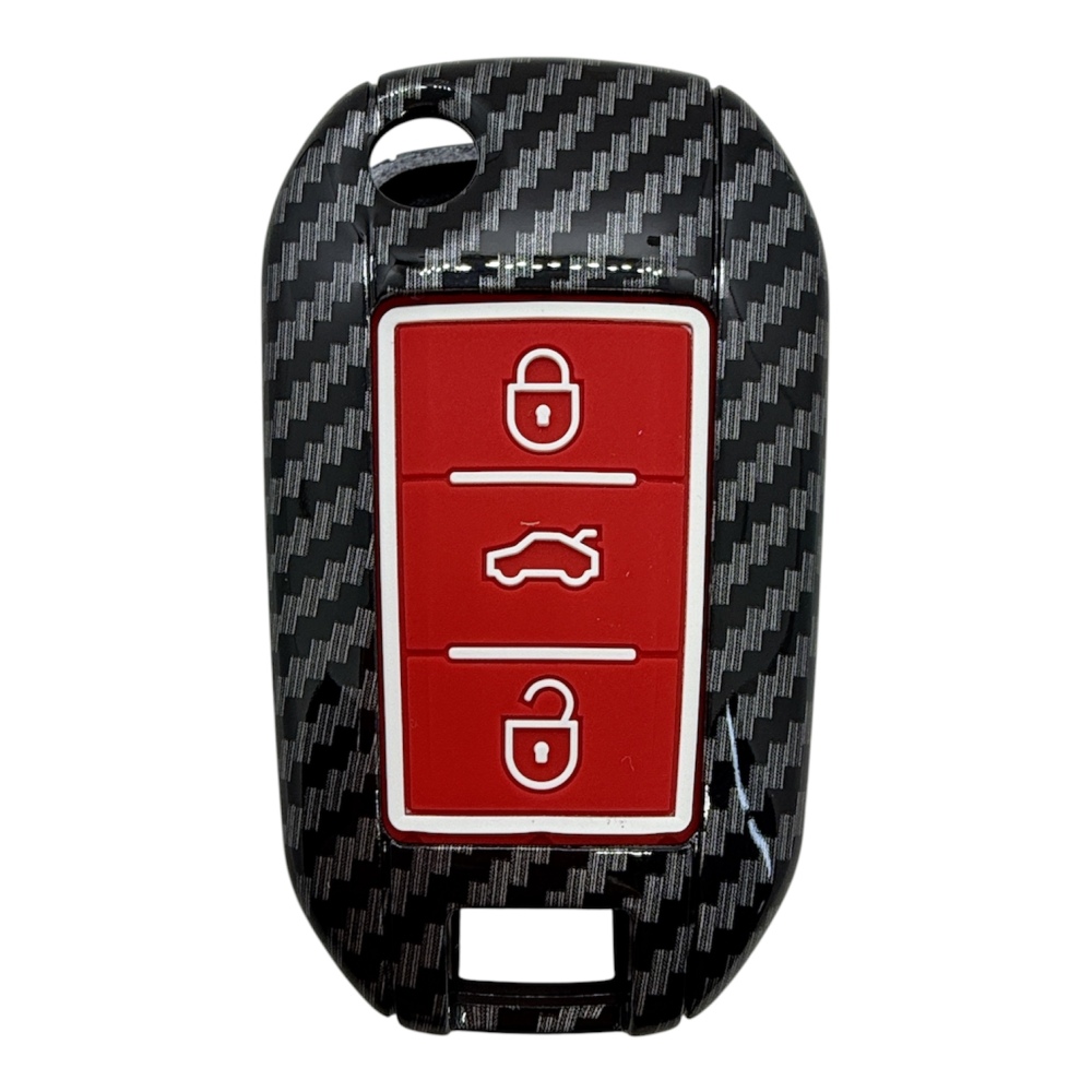 3410KARBON KIRMIZI | Peugeot - Citroen Sustalı 3 Buton Karbon Fiber Kılıfı Kırmızı