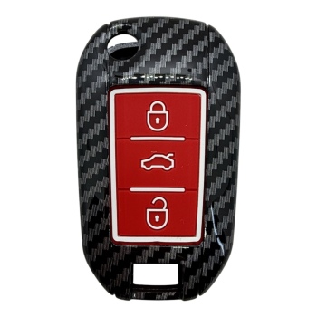 3410KARBON KIRMIZI | Peugeot - Citroen Sustalı 3 Buton Karbon Fiber Kılıfı Kırmızı