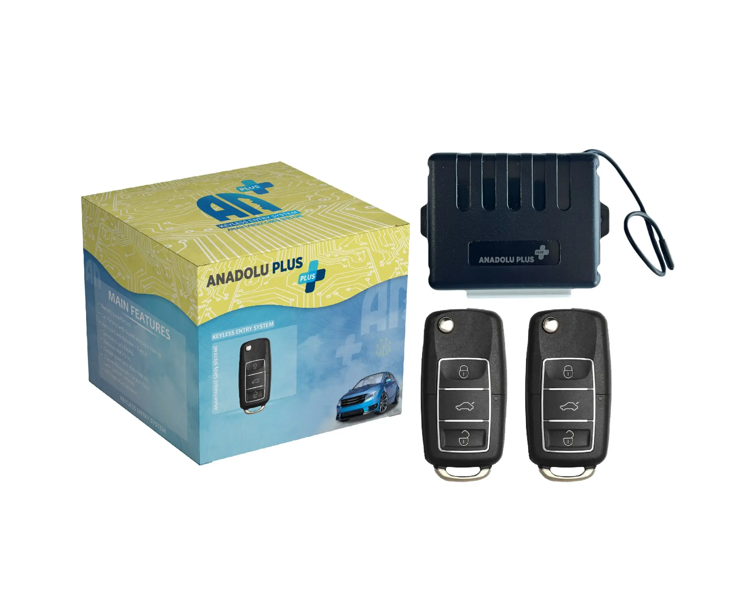Anadolu Plus + Açma Kapama Cam indirme/kaldırma Bagaj açma Kapıları kumandadan açma/kapatma  Korna ve dörtlü flaşörle araç bulma Türkiye'nin En Yüksek Kaliteli VW Tipi Açma Kapama Keyless Entry Sistemi