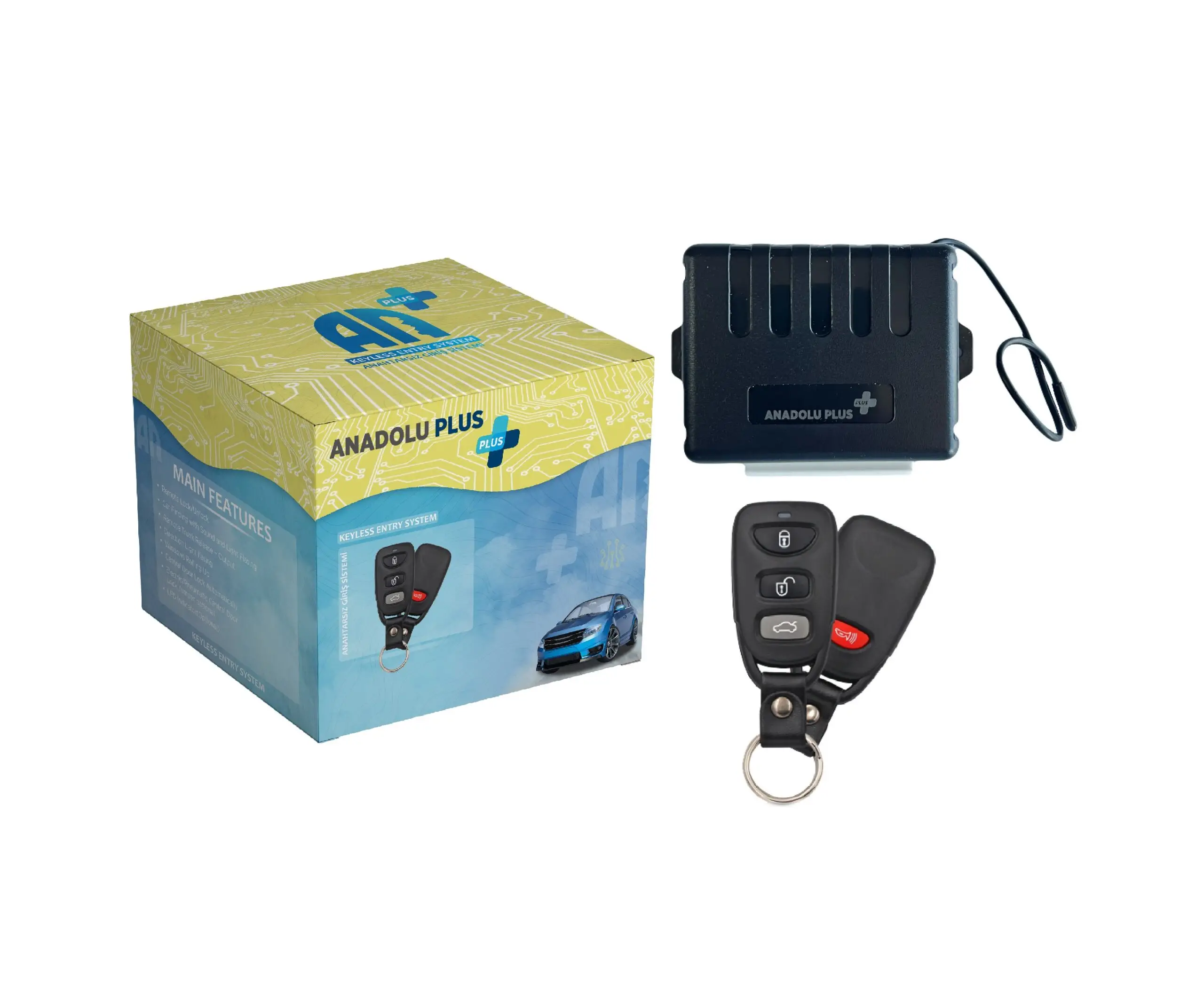 Anadolu Plus Açma Kapama Keyless Entry Sistemi KIA - Hyundai Tipi Motobon Açma Kapama Cam indirme/kaldırma Bagaj açma Kapıları kumandadan açma/kapatma Korna ve dörtlü flaşörle araç bulma