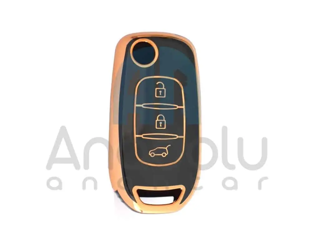3523-B | Renault Sustalı Kumanda Nano Silikon Kılıfı 3 Buton Siyah