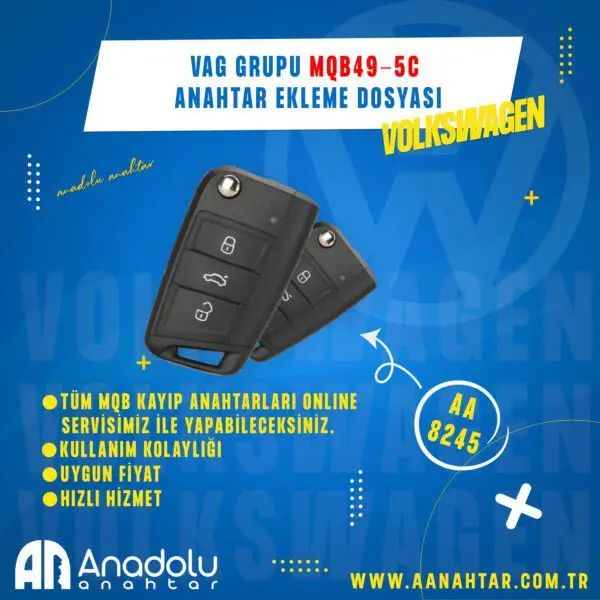 8245 | VAG GRUPU MQB49-5C ANAHTAR EKLEME DOSYASI " OBD " 1 MQB49/5C Dosya hesaplama VAG grupu ALL KEY LOST KAYIP ANAHTAR VW , SKODA , SEAT ADD key " yedek kumanda " DOSYA HESAPLAMA