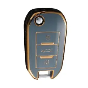 3410-G | Peugeot Citroen Sustalı Nano Silikon Kılıfı 3 Buton Gri