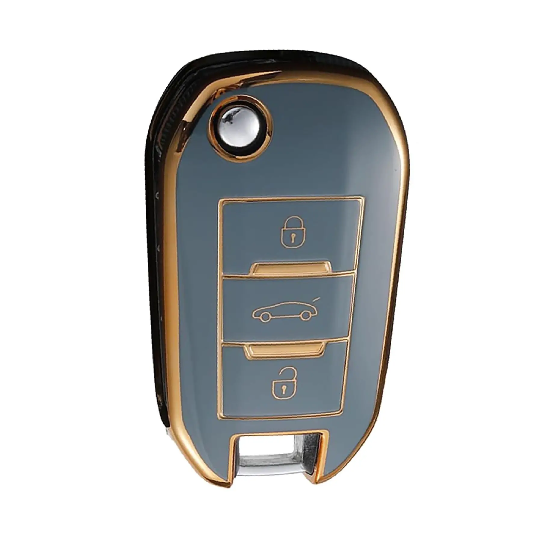 3410-G | Peugeot Citroen Sustalı Nano Silikon Kılıfı 3 Buton Gri