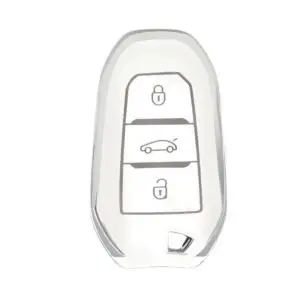 3412-WS | Peugeot Citroen Sustalı Nano Silikon Kılıfı 3 Buton Beyaz Ve Gümüş