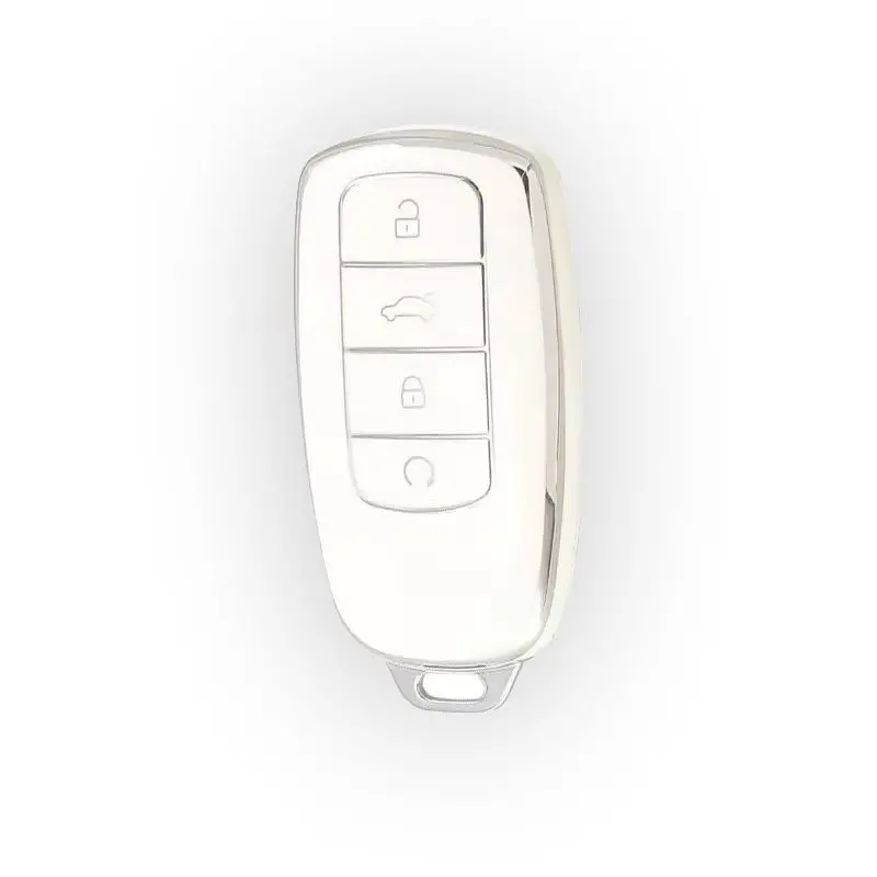 4512-WS | Chery Tiggo 8 plus Nano Silikon Kılıfı 4 buton Beyaz-Gümüş