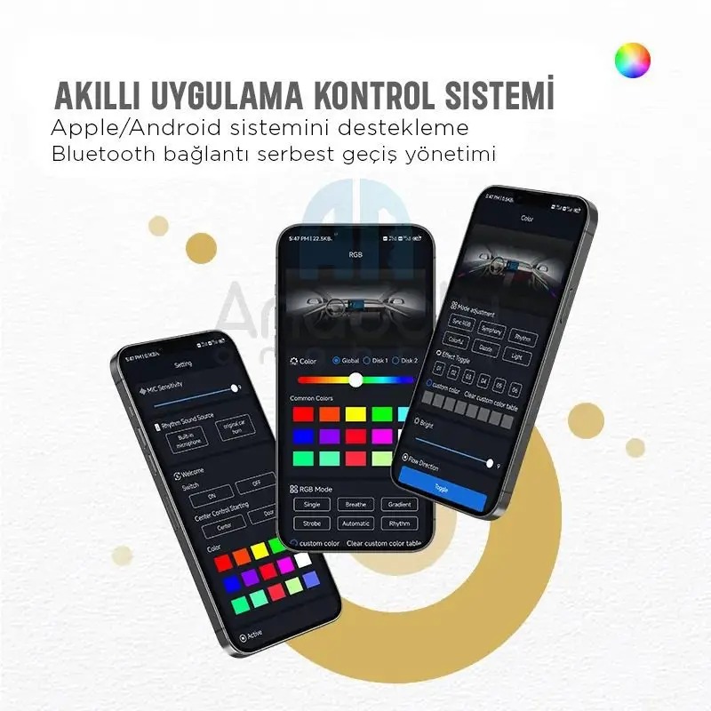 1001 | Universal Araç İç LED Ambiyans Işığı 64 Renk 18 in 1 (Uygulama Kontrolü ile) - Görsel 2