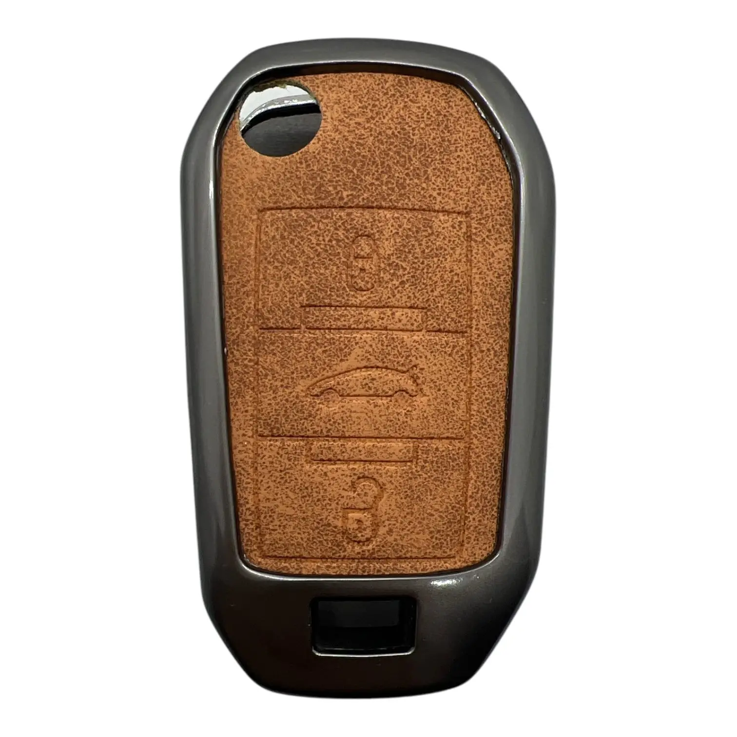 3410Vip KR | Peugeot Citroen Sustalı Metal Kılıfı 3 Buton Kahverengi