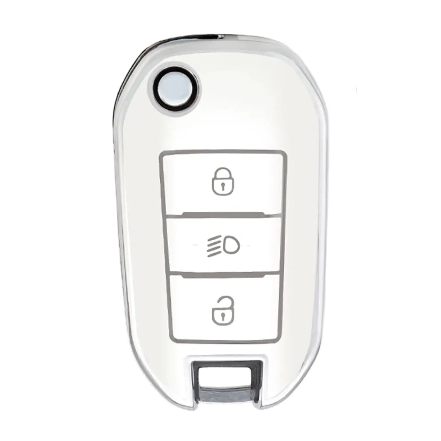 3417-WS | Peugeot Citroen Sustalı Nano Silikon Kılıfı 3 Buton Far Beyaz-Gümüş