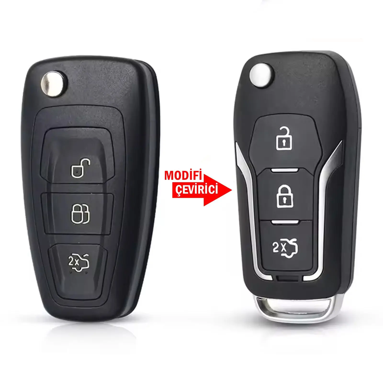 4186 | Ford Focus Mondeo Tipi Çevirici Sustalı Kumanda Kabı 3 Buton