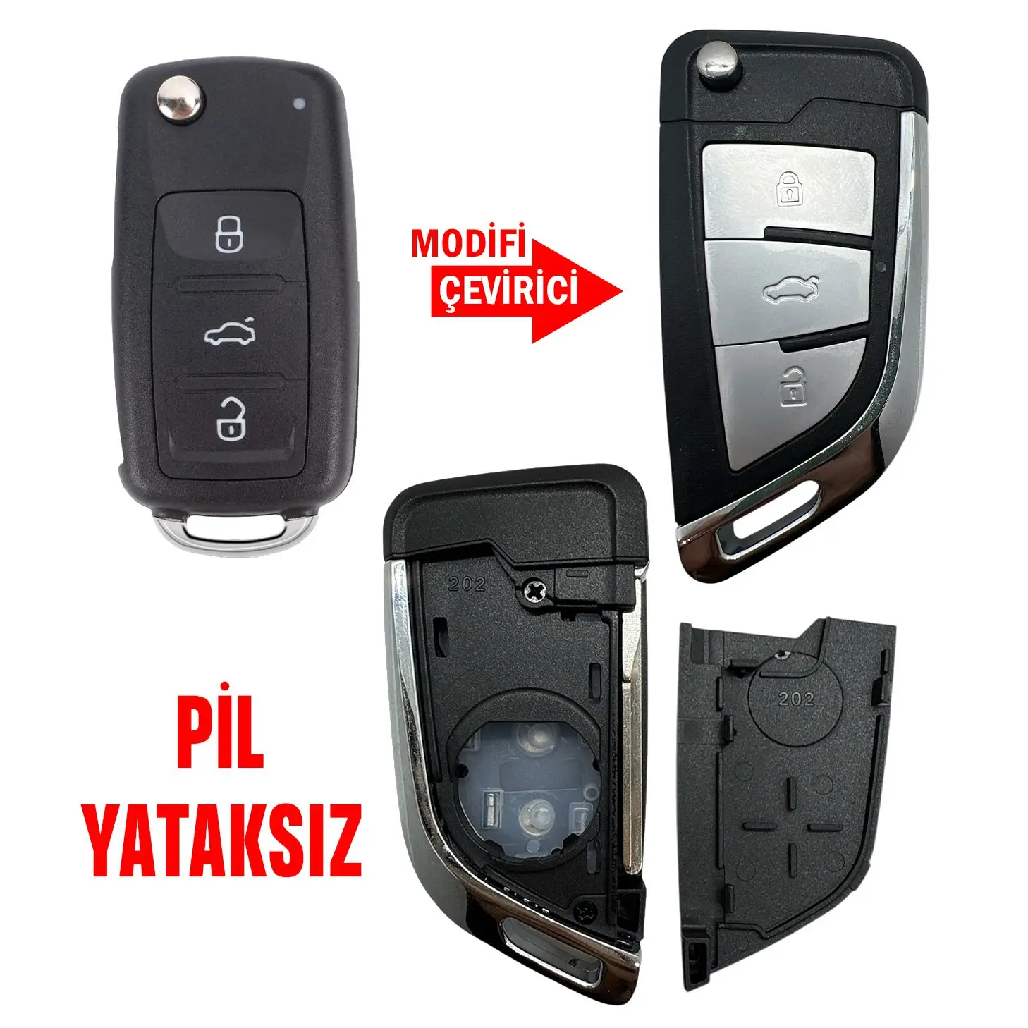 2858 | VW UDS Çevirici Kumanda Kabı 3 Buton Pil Yataksız