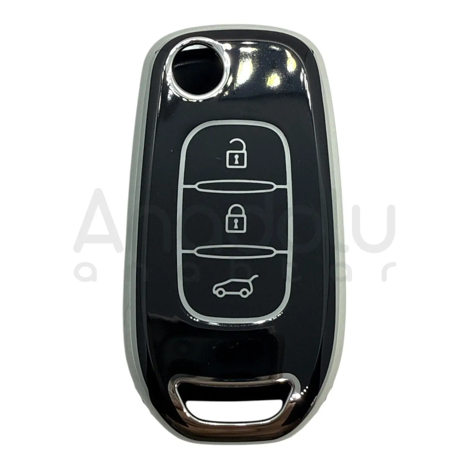 3523-BS | Renault Sustalı Kumanda Nano Silikon Kılıfı 3 Buton Siyah-Gümüş