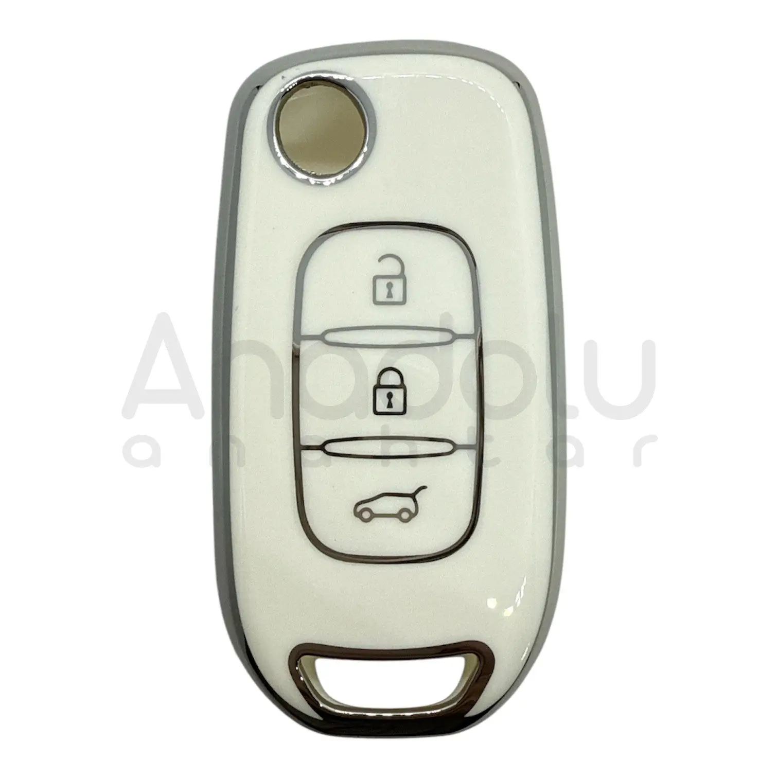 3523-WS | Renault Sustalı Kumanda Nano Silikon Kılıfı 3 Buton Beyaz-Gümüş