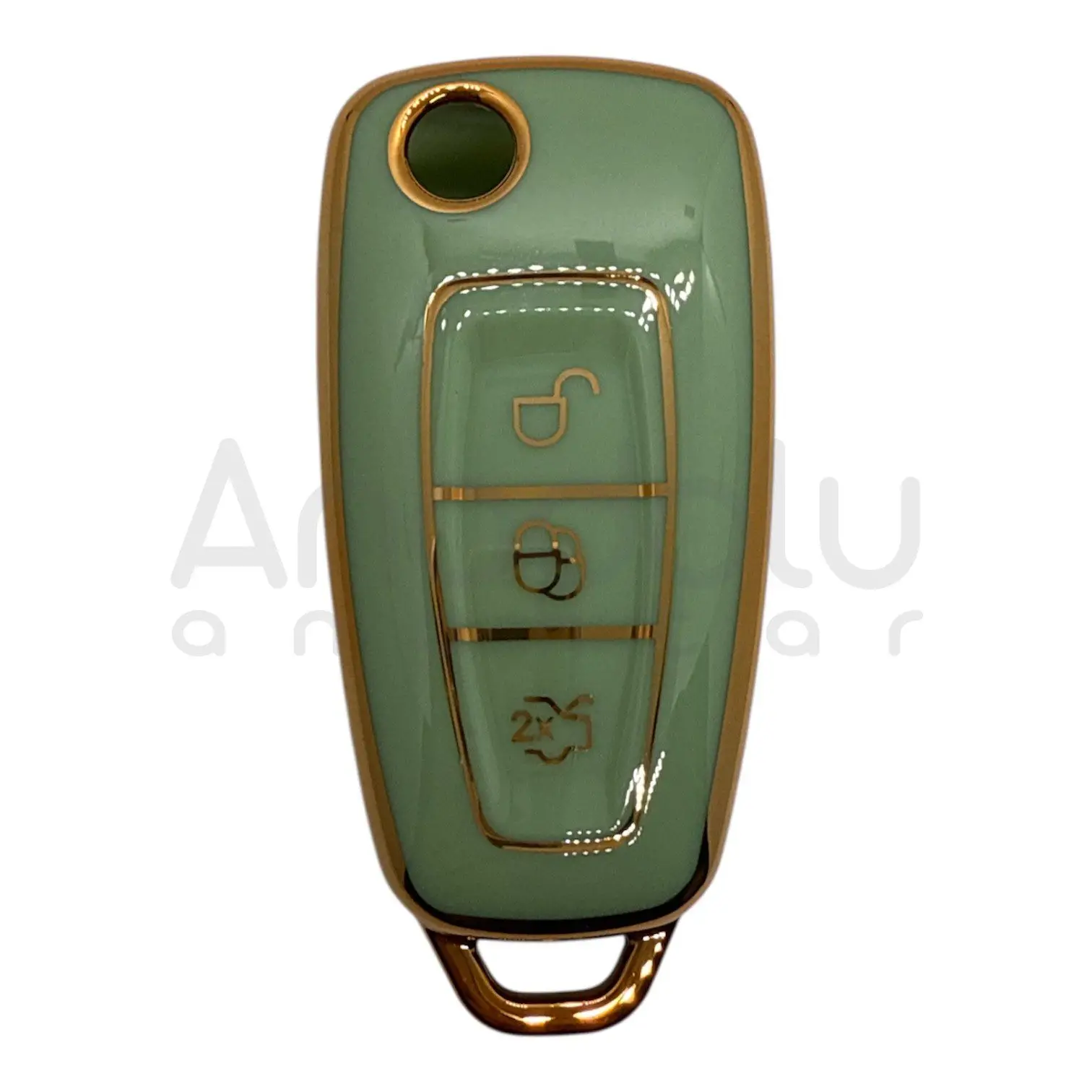 4111-Y | Ford Sustalı Nano Silikon Kılıfı 3 Buton Yeşil