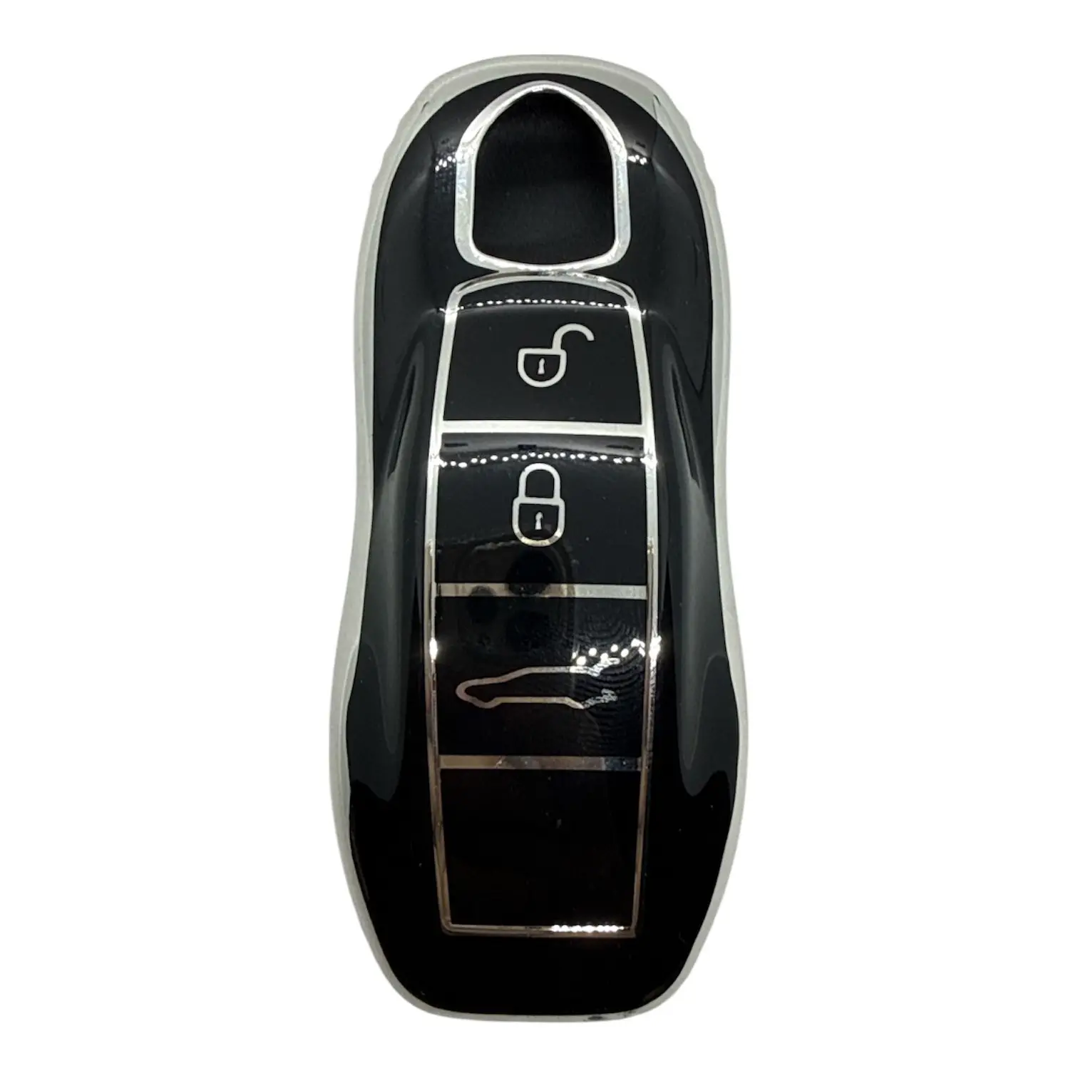 2913-BS | Porsche Smart Nano Silikon Kılıfı 3 Buton Siyah-Gümüş