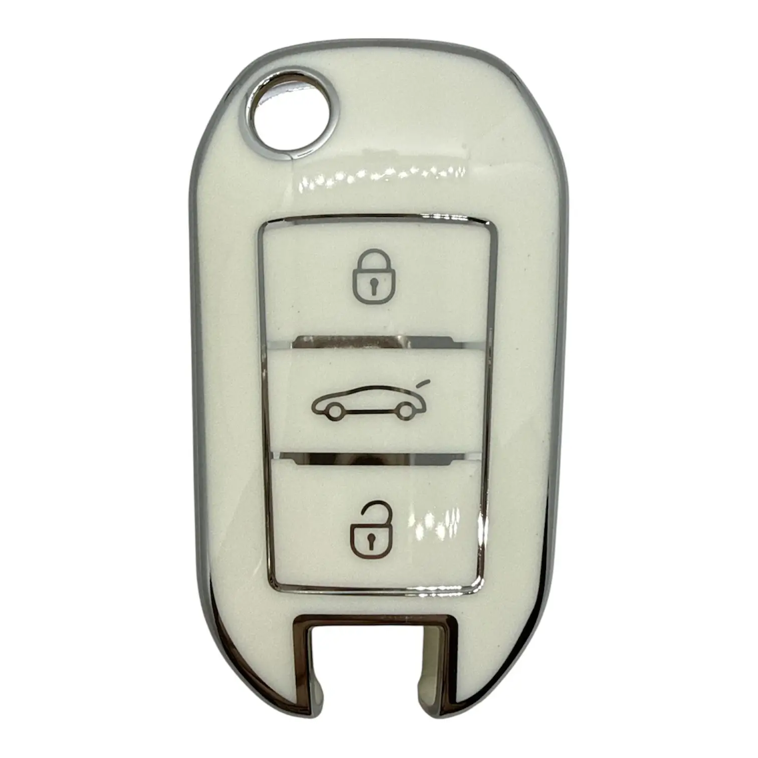 3410-WS | Peugeot Citroen Sustalı Nano Silikon Kılıfı 3 Buton Beyaz-Gümüş